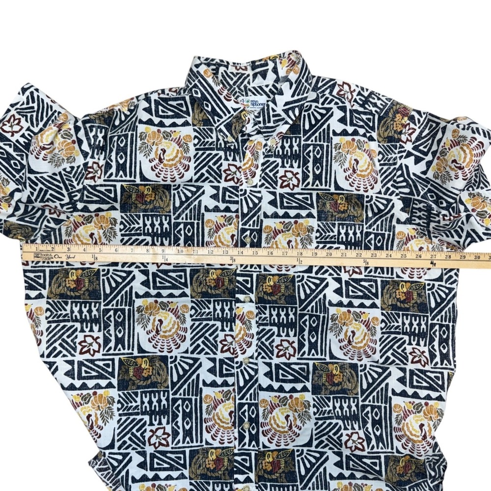 Reyn Spooner Thanksgiving Turkey Tribal Print Hawaiian Shirt Mens 3XL White Navy - Picture 7 of 7